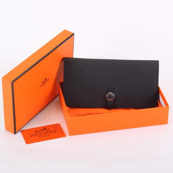 1:1 Quality Hermes Dogon Togo Leather Wallet Travel Case A808 Black Replica